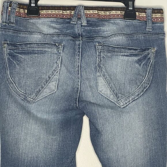 Y2K Mudd Denim Stitched On Belt Distressed Skinny Jeans Size 5 Button Fly - Picture 6 of 6